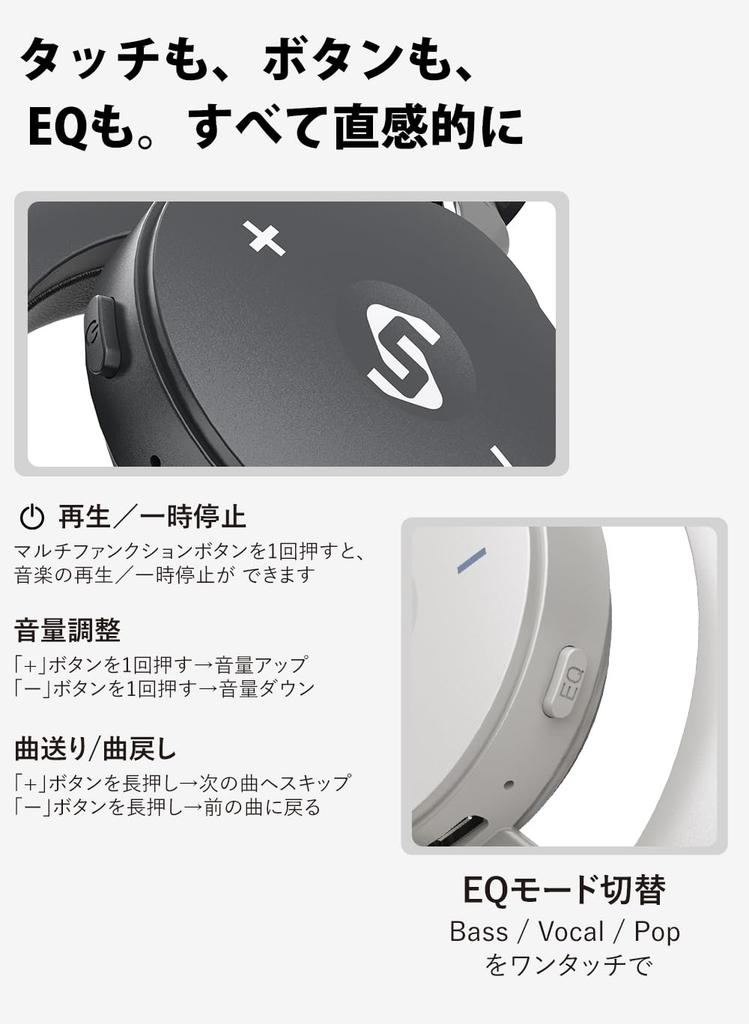 Wireless Bluetooth Up to 28 Hours of with No Ear EQ Mode Compatible with iPhone and Foldable 6.0 Headphones, Open-Ear, Playtime, Mic, Lightweight,