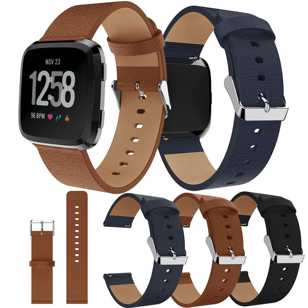 For Fitbit Versa Litchi Texture Genuine Leather Watch Band Strap Replacement,Length: 115+85mm