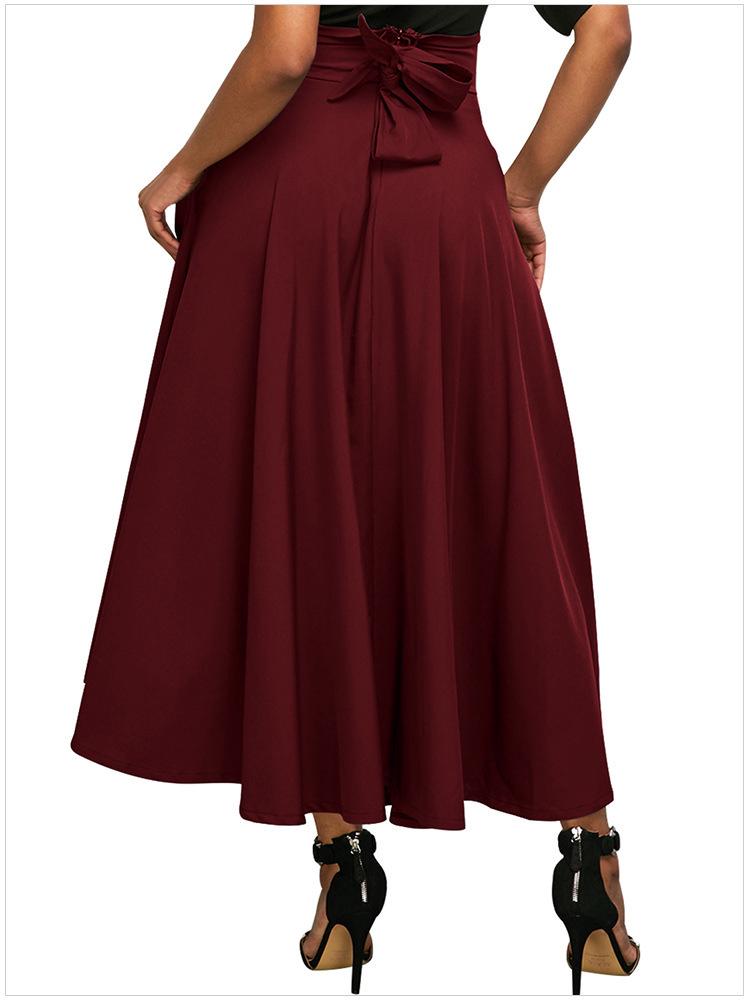 

High Waist Pleated Midi Skirt with Side Slit, Belt, and Pockets - European and American Retro Style XXL