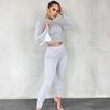 VEZFAA Women's Fashion Casual Spring Autumn Solid Color Print Long Sleeve O-Neck Trousers Pants Suits