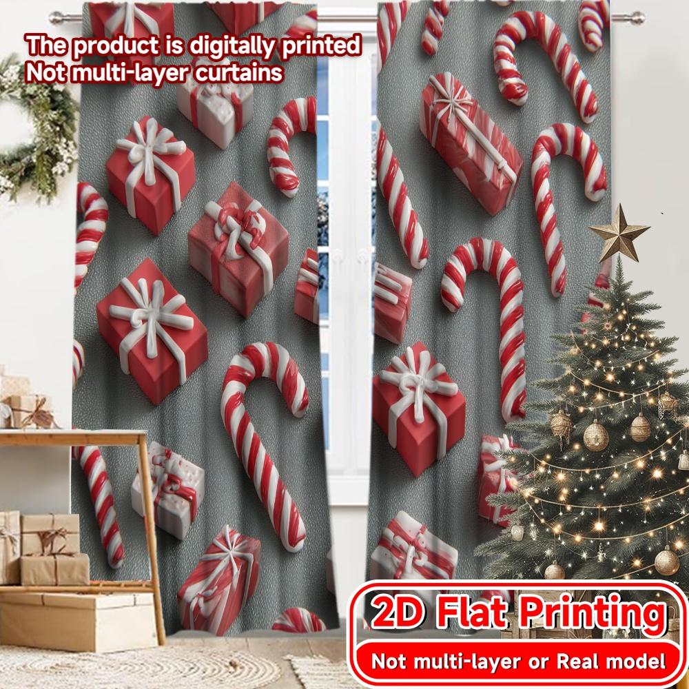 

2D Flat Printing 2pcs Candy Cane Wonderland Modern Curtain Modern Prints Light Filtering Curtains Home Decor Ldeal for Bedroom 100*130 Grommet Top 1pcs