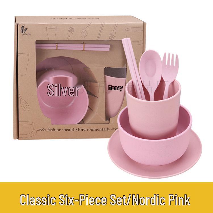 Eco-Friendly Wheat Straw Tableware Set: Portable Fork, Spoon, Chopsticks (3-Piece) + Cup, Bowl, Plate (6-Piece) - Ideal Promotional Gift