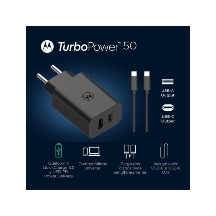 Motorola SJMC502 Netzteil schwarz mit USB-A- und USB-C-Anschlüssen - 50W Schnellladung