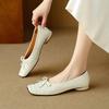 Fashion 2025 New Spring Women Pumps Genuine Leather Shoes for Women Fashion Shallow Butterfly-knot Square Toe Women Ladies Shoes