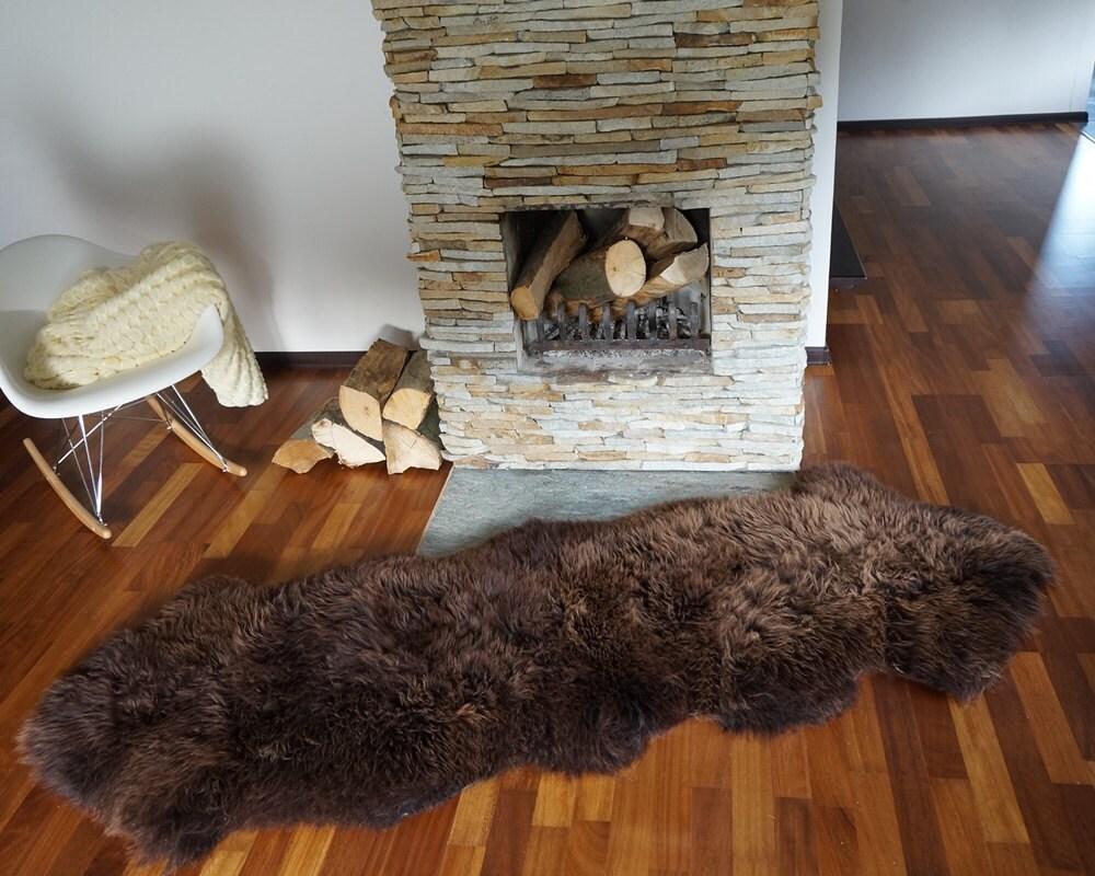 Genuine Brown Double Sheepskin Rug, Natural Wool Carpet, 79 X 30 Inches (200 X 70 ), Polish Tatra Mountain Origin