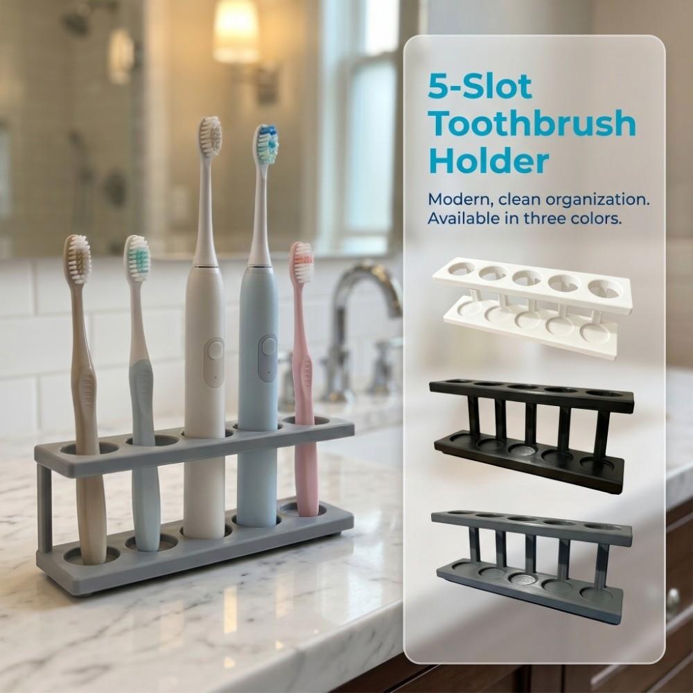 No Drilling Toothbrush Holder Multi-Slot Design Storage Rack Pencil Holder Bathroom Countertop