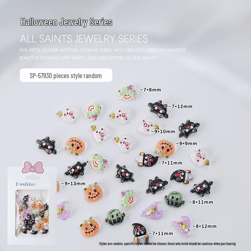 Halloween Punk Nail Art: Spiderwebs, Skulls, Witch, Ghost, Pumpkin Resin Decorations