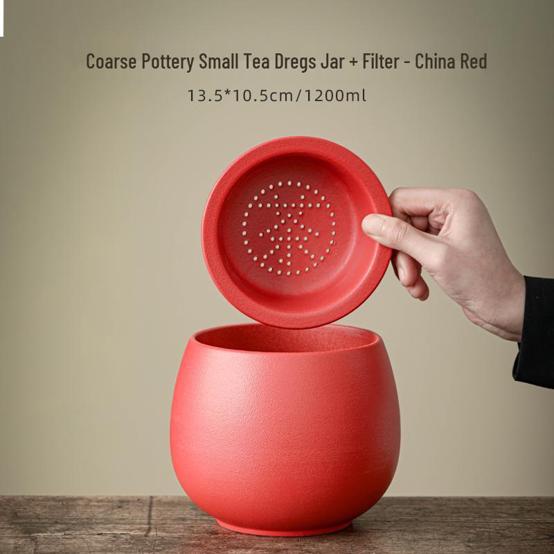 Large Ceramic Tea Waste Jar with Filter - Desktop Trash Can for Tea Dregs & Water Disposal