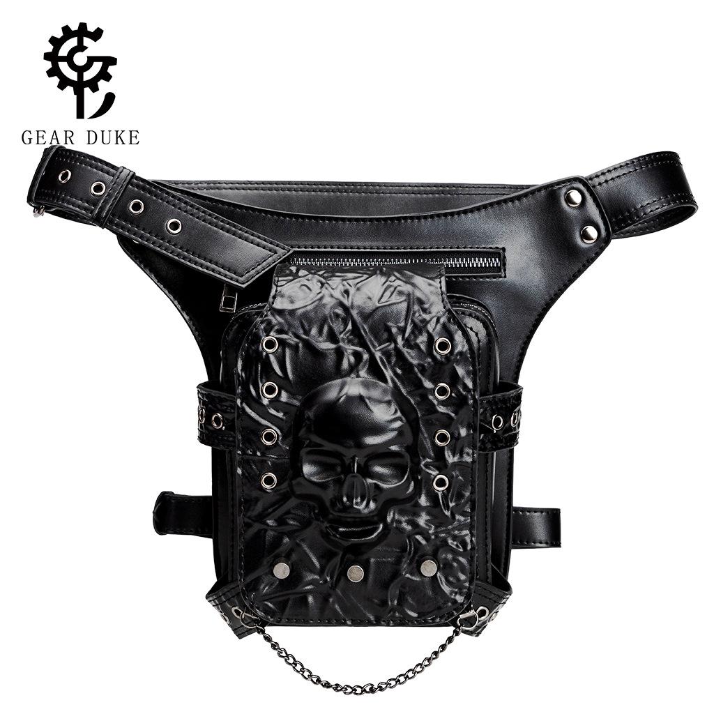 Dark Gothic Skull Head Embossed Men'S Fanny Bag Niche Chain Bag Crossbody Shoulder Bag