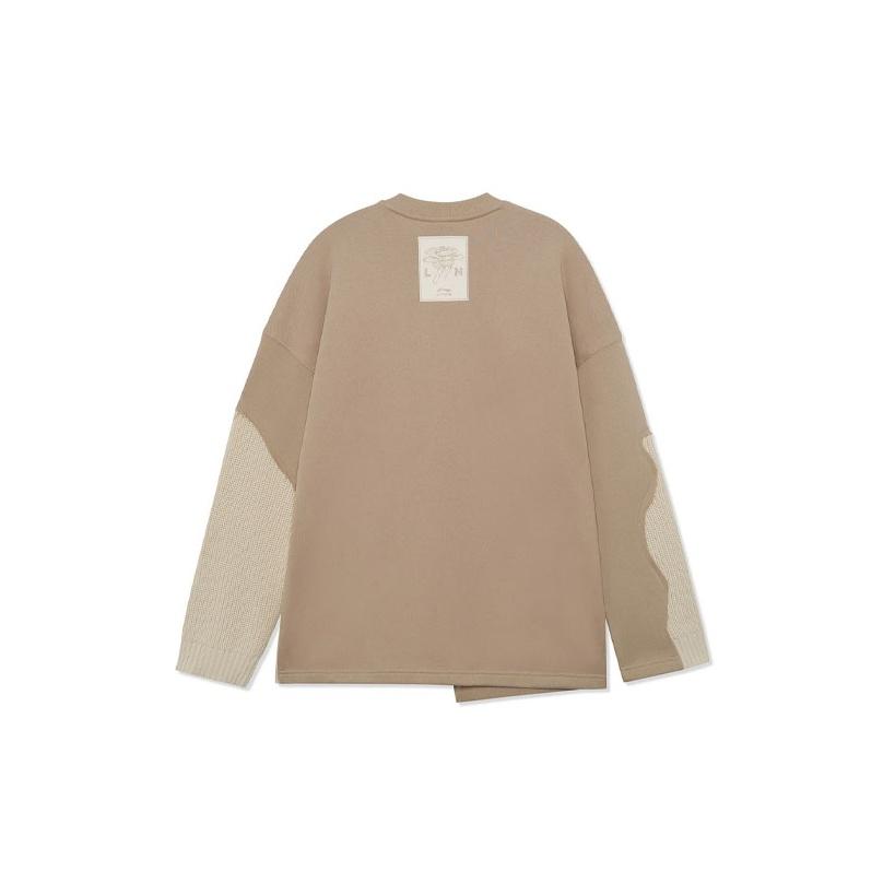 Li Ning Wade Series Destroyed Patchwork Loose Fit Crewneck Sweatshirt Men Sweatshirt Dusty-Brown AWDR737-3
