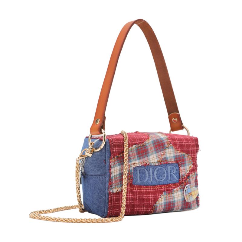 DIOR DIY-Style Makeup Bag: Flame-Print Heart-Shaped Denim Patchwork, Hand-Stitched, Vintage and Versatile, Retro Style, Blue Storage Bag синий