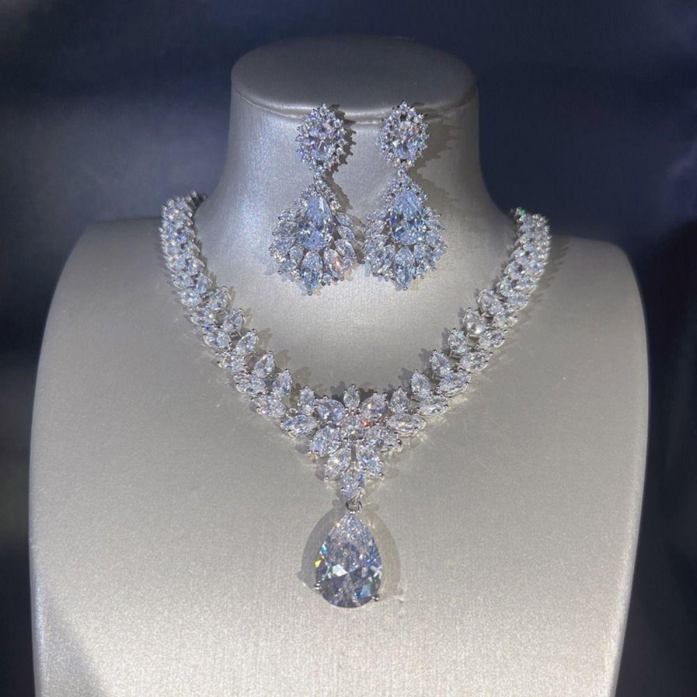 Rhinestone Necklace Earring sets Teardrop Crystal Choker Necklace Luxury Bridal Jewelry Set  Prom