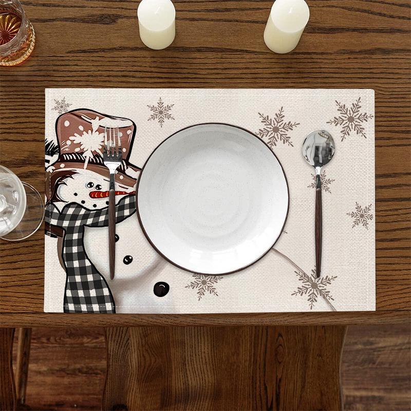 Festive Christmas Linen Table Mats - Heat Resistant Western Style Decor
