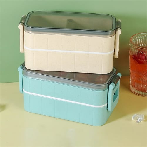 Two-Tier Bento Lunch Box with Dinnerware and Chopsticks, Large Capacity, Leakproof, Antibacterial, Japanese Style, Unisex, Perfect for Outdoor Activit