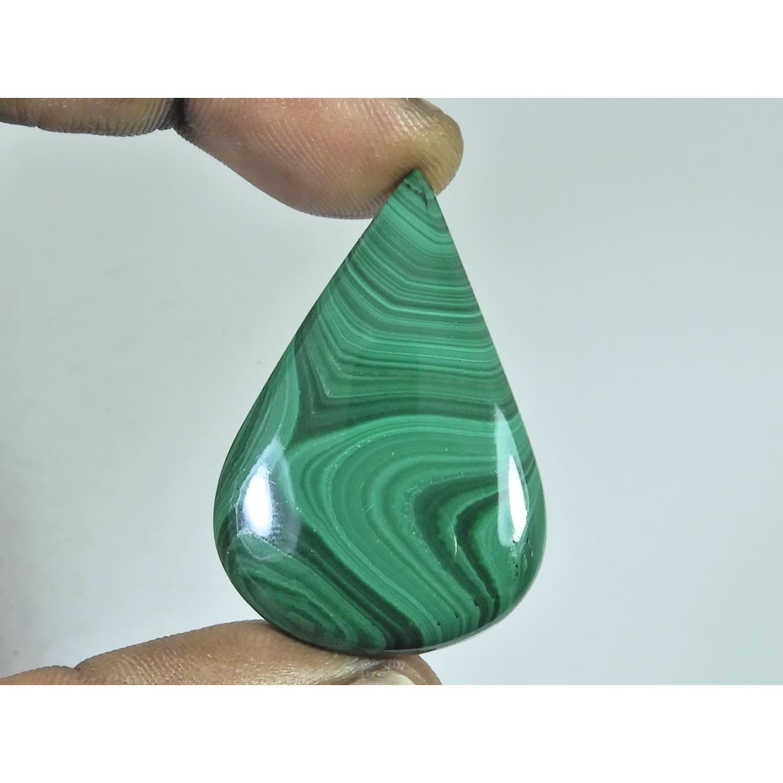 61Cts. Natural Green Malachite Pear Shape Cabochon Loose Gemstone 28X41X05MM D-377