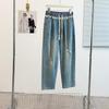 High Waist Plus Size Ripped Lace Patchwork Denim Harem Pants
