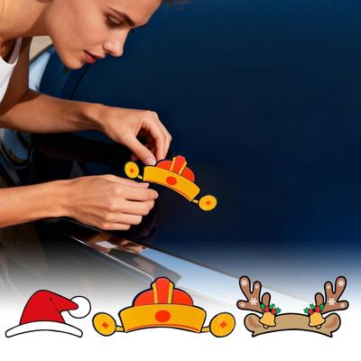 For Tesla Model 3/y Christmas Car Emblem Sticker Self-Adhesive Waterproof Festive Santa Hat Antler Decal Automotive Front Rear