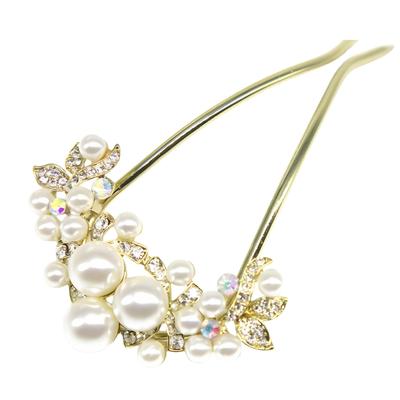 [Miaomyao] Kanzashi U-shaped Hair Ornament for Japanese Clothing, Yukata, Kimono, Pearl Hair Comb, Antique Hair Accessory, Gold
