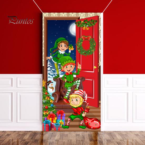 Creative Dog Xmas Tree Gift Background Decor Christmas Door Curtain Banner Outdoor Photo Christmas Hanging Cloth Hanging Blanket