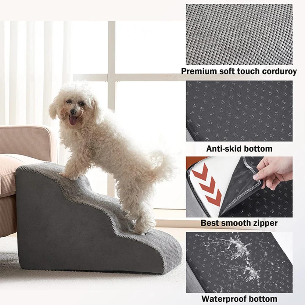 Ramp Stairs Dog Cat Stair Non-Slip Pet Ramp Stairs Dog Ramp for Bed Pet Dog Steps2/3 Tiers Training Stair Removable Washable