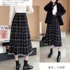 Knit Fringe Long Checkered Flared High Loose Casual Cute for Winter [CCGGOWMM] Women's Skirt, Midi-Length, Skirt, Skirt, Pattern, A-Line Skirt, Skirt,