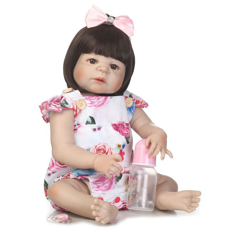 Realistic Silicone Baby Doll Victoria - Reborn Model with Full Silicone Clothing 57cm, Brown Eyes белый