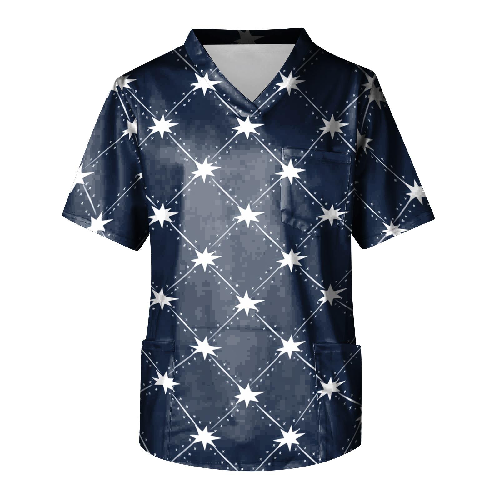 

Men s Independence Day Print Medical Scrub Top V Neck Tie Pocket Comfortable Fit Daily Workwear for Healthcare Professionals XXL синій