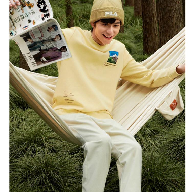 FILA Basic Simple Letter Casual Knit Long Sleeve Pullover Sweatshirt Men sweatshirt Stone-Yellow F11M248212F-LK