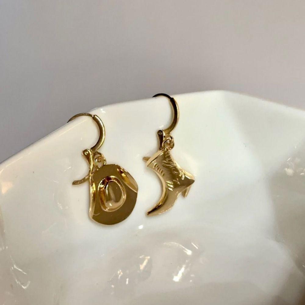 Coo Cowboy Hat Boot Earring Fashion Geometric Pendant Earrings Asymmetric Charms Earrings  Unisex