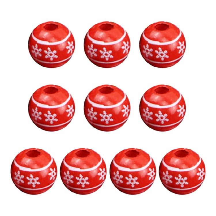 

10 Pcs Christmas Wooden Beads Polished Round Craft Beads for DIY Decoration