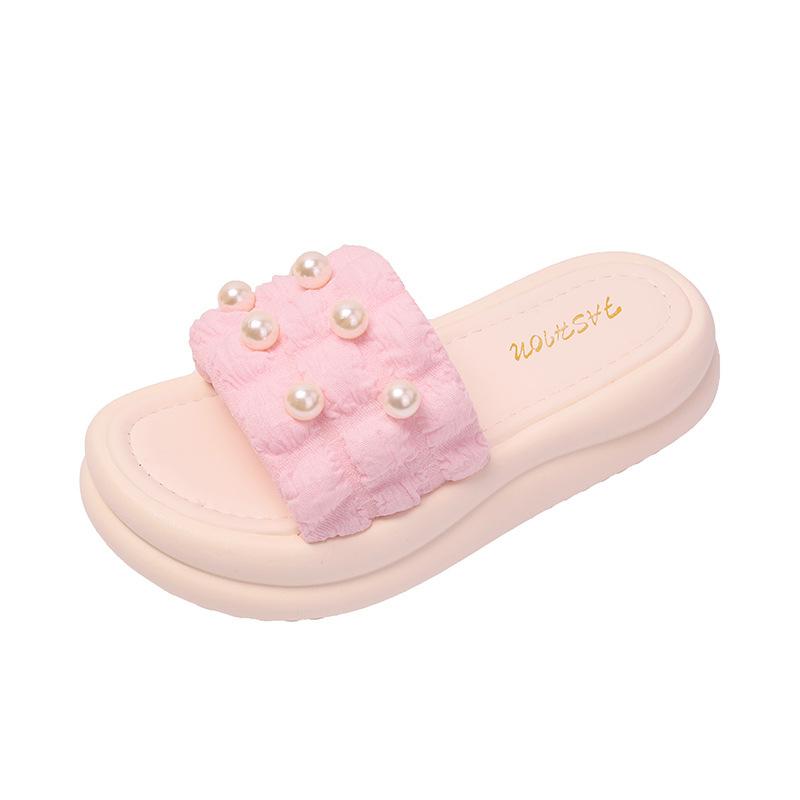Pearl Muffin Platform Slippers Women's Summer Wear 2025 New Versatile One-word Seaside Vacation Beach Cool Slippers