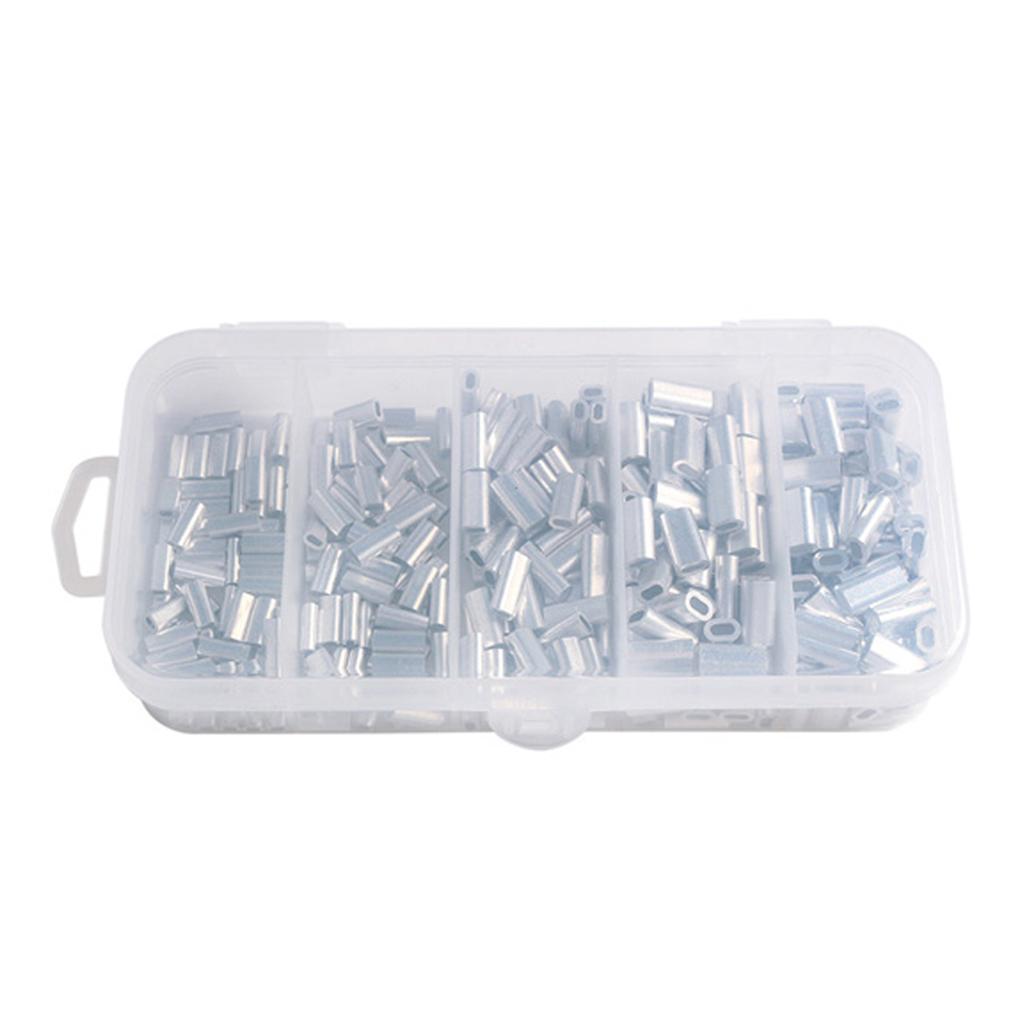 500pcs Aluminum Crimp Sleeves Connector Kit 5 Sizes Single Double Barrel Crimp Sleeves for Fishing Line