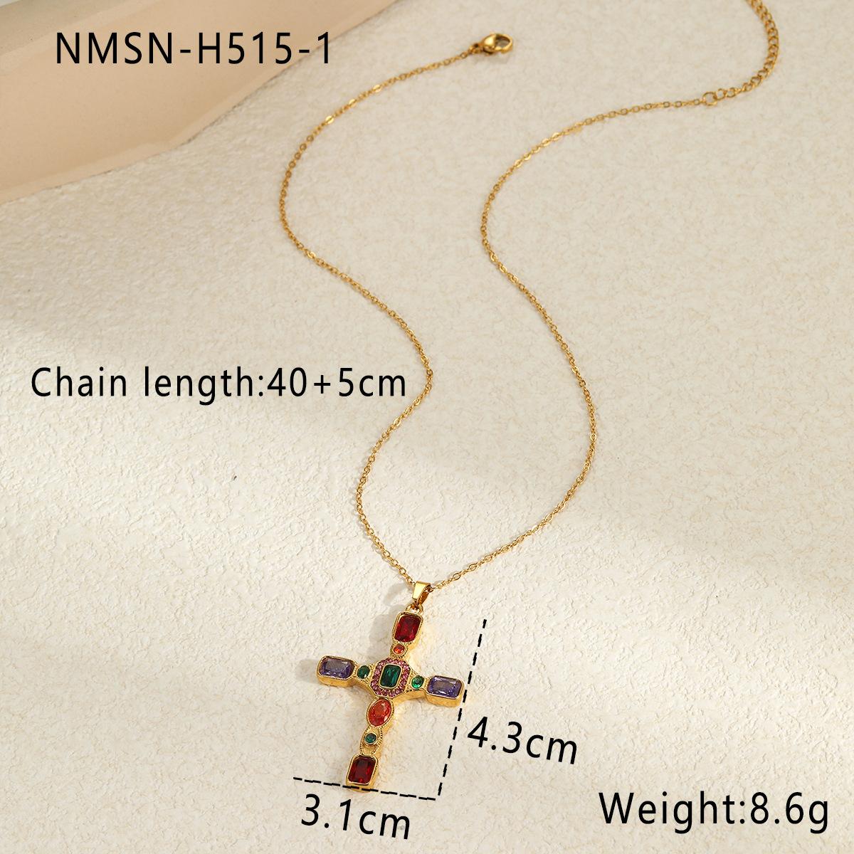 GEMCHIC Women s Vintage Cross Necklace Colorful Zircon Stainless Steel Titanium Steel Clavicle Chain Fashion Jewelry 18K