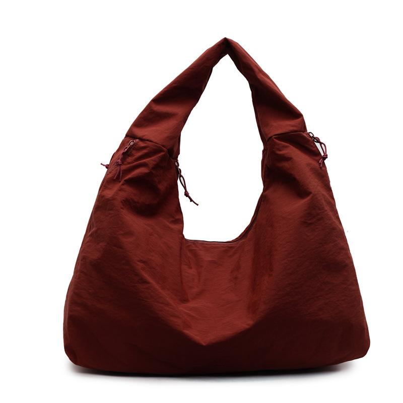 

Large Capacity Women Tote Bag Casual Japan Style Nyl Shoulder Bag Fashi Solid Color Retro Handbag Simple Canvas Dumpling Bag кирпич красный