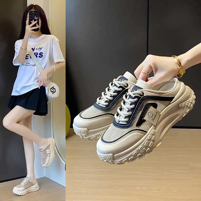 Fashion Sumer Thick-heeled Loafers Woman Luxury Casual Women's Light Green Sneakers Green Shoes Woman Sport Super Deals Sepatu