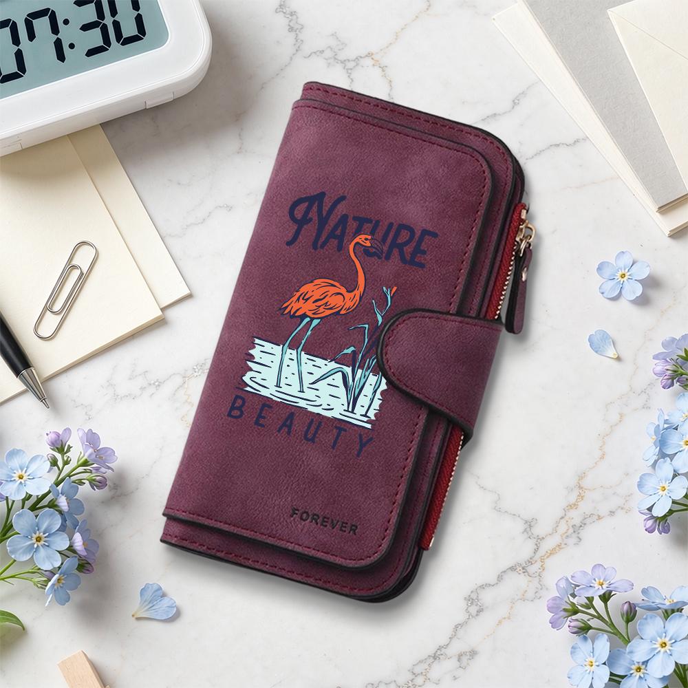Nature Beauty Flamingo Print Long Wallet Multi Card Slot Large Capacity Vintage Female Purse