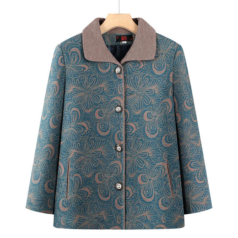 

Grandma Style Lapel Jacket: Spring/Autumn Fashion Cardigan for Elderly Women 3XL (120-135 jin) зелёный