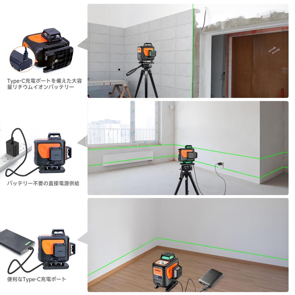 DOVOH Green Laser Laser 4D Laser Level with Auto 2 Vertical Lines and 2 Horizontal Receiver Compatible Y4-360G Level, 4x360° 16-Line Level,