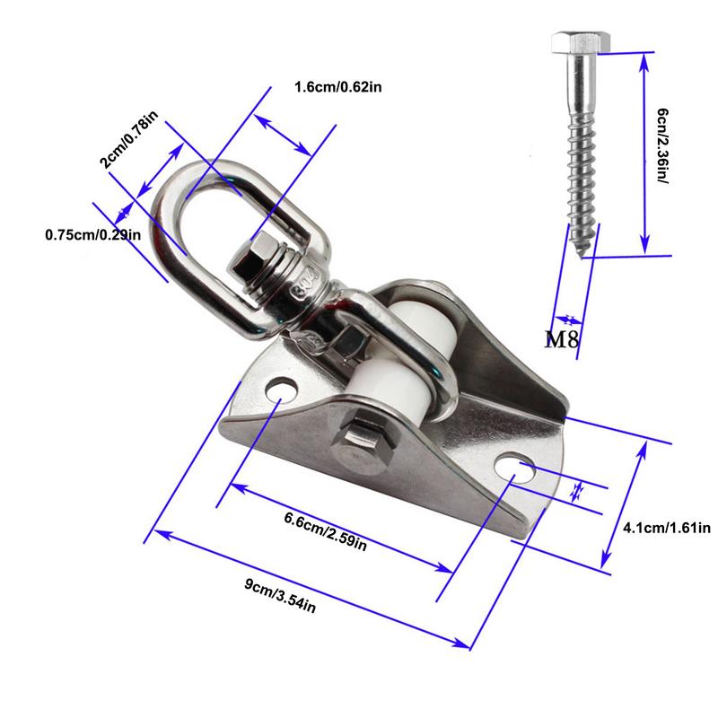 304 Stainless Steel Swing Hanger Swivel Hook for Yoga Playground Swing Sets Porch Wood Concrete Ceiling Silent 1000 Lb Capacity