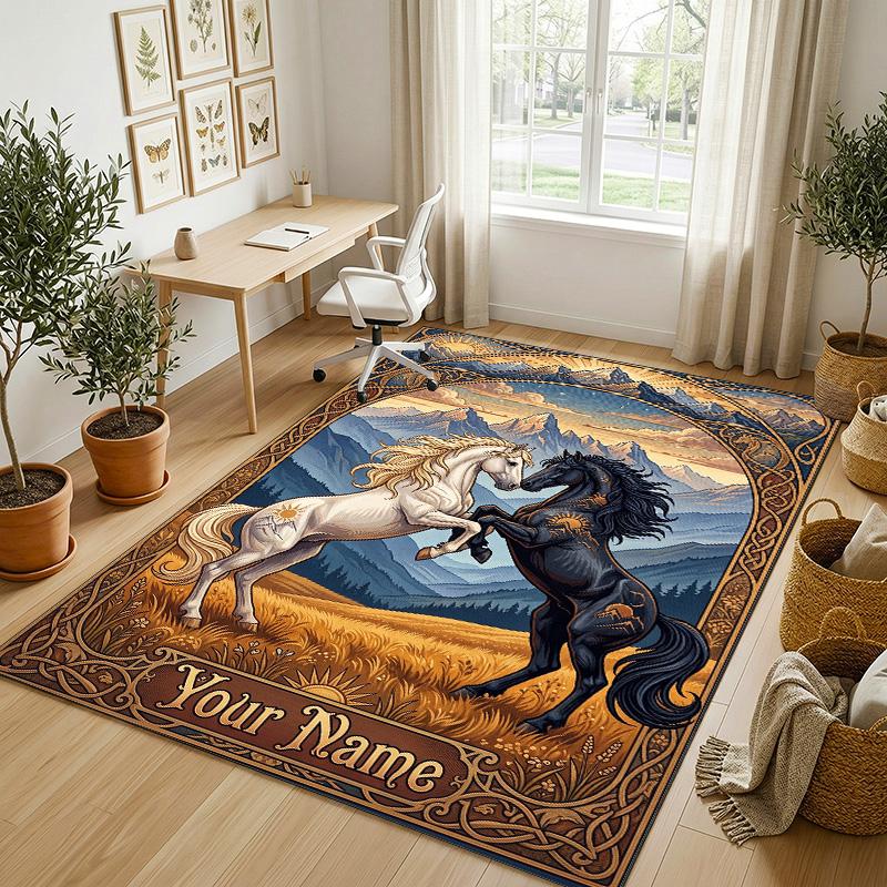 Honey Bee Honeycomb Theme Soft Crystal Velvet Rug Custom Name & Text Print Non Slip Floor Rug for Bedroom Living Room