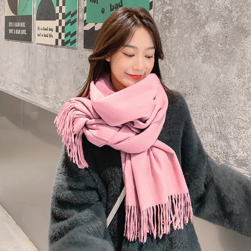 Versatile High-End Imitation Cashmere Scarf - Solid Red, Unisex, Korean Style, for Autumn/Winter