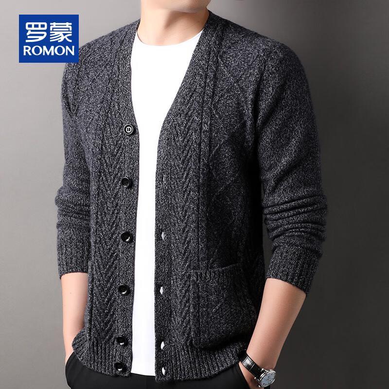 ROMON Men's 100% Pure Wool Thick Cable Knit Cardigan