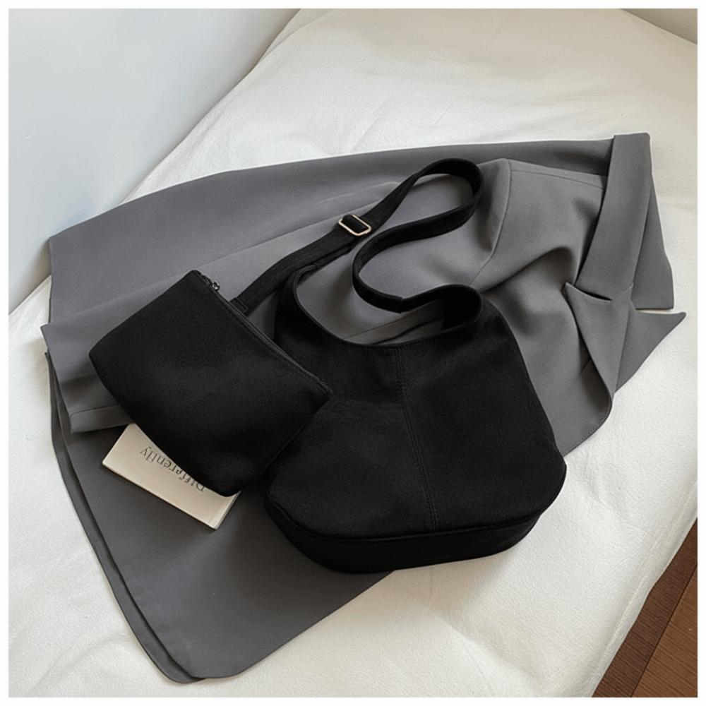 

Versatile Retro Women Shoulder Bag Pu Leather High Capacity Underarm Bag Solid Color with A Small Bag Tote Bag чёрный