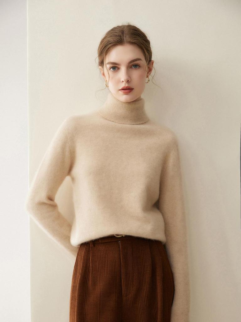 Women's Pure Cashmere High Neck Sweater - 2026 Autumn/Winter Collection, Loose, Slimming, Thick Knitwear.