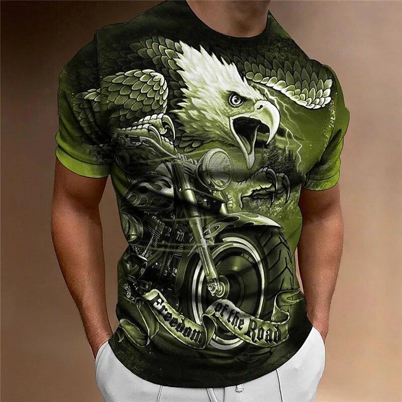 Animal T-Shirt For Men Eagle Motorcycle 3d Print Retro Trend Men'S Top Loose Oversized Shirt Everyday Casual Clothing Street Tee