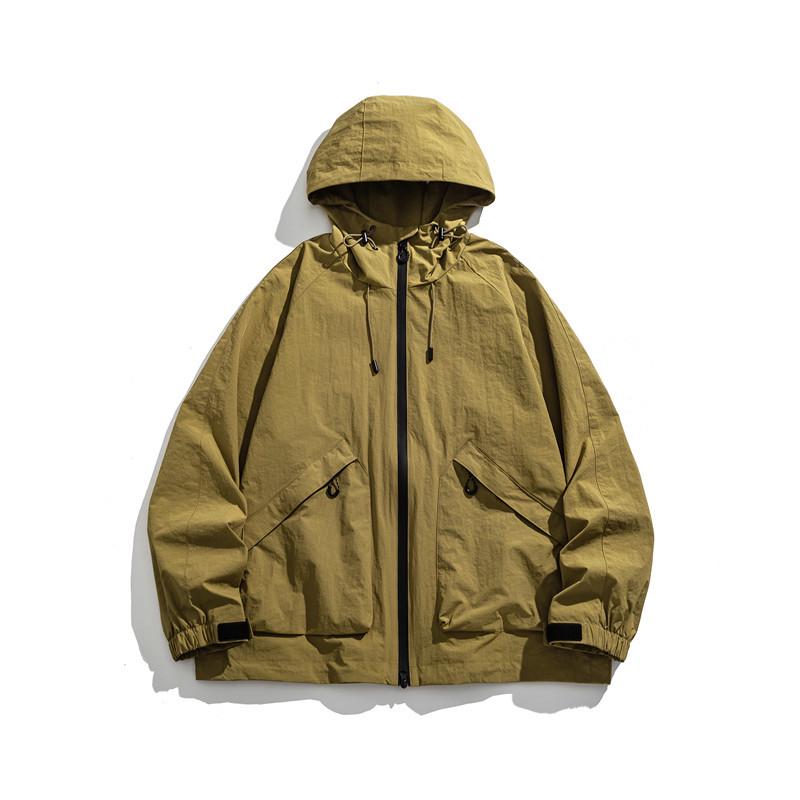 QIYOU 2025 Autumn Japanese Retro Hooded Windbreaker - Unisex, Loose Fit, Outdoor Sport Casual