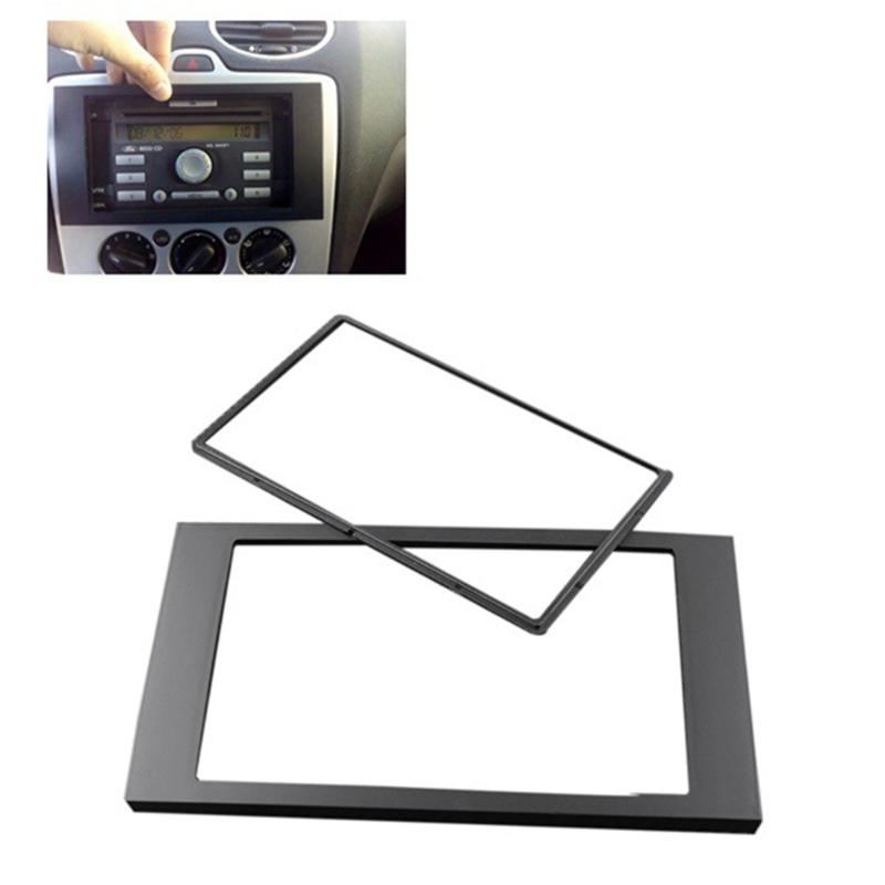 Car Radio Fascia Trim Panel, Double DIN Installation Frame with Black Plastic Surround and Inner Mounting Frame for Center Console Replacement