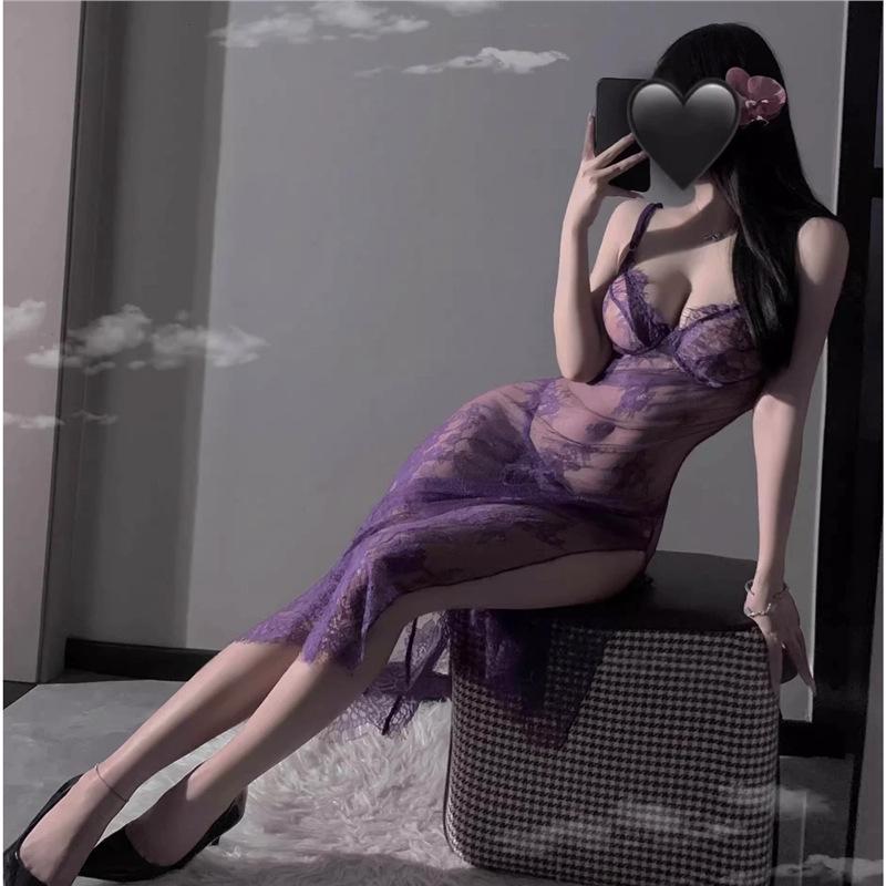 Erotic underwear sexy bed teasing charm purple suspender pajamas women's lace split dress hot