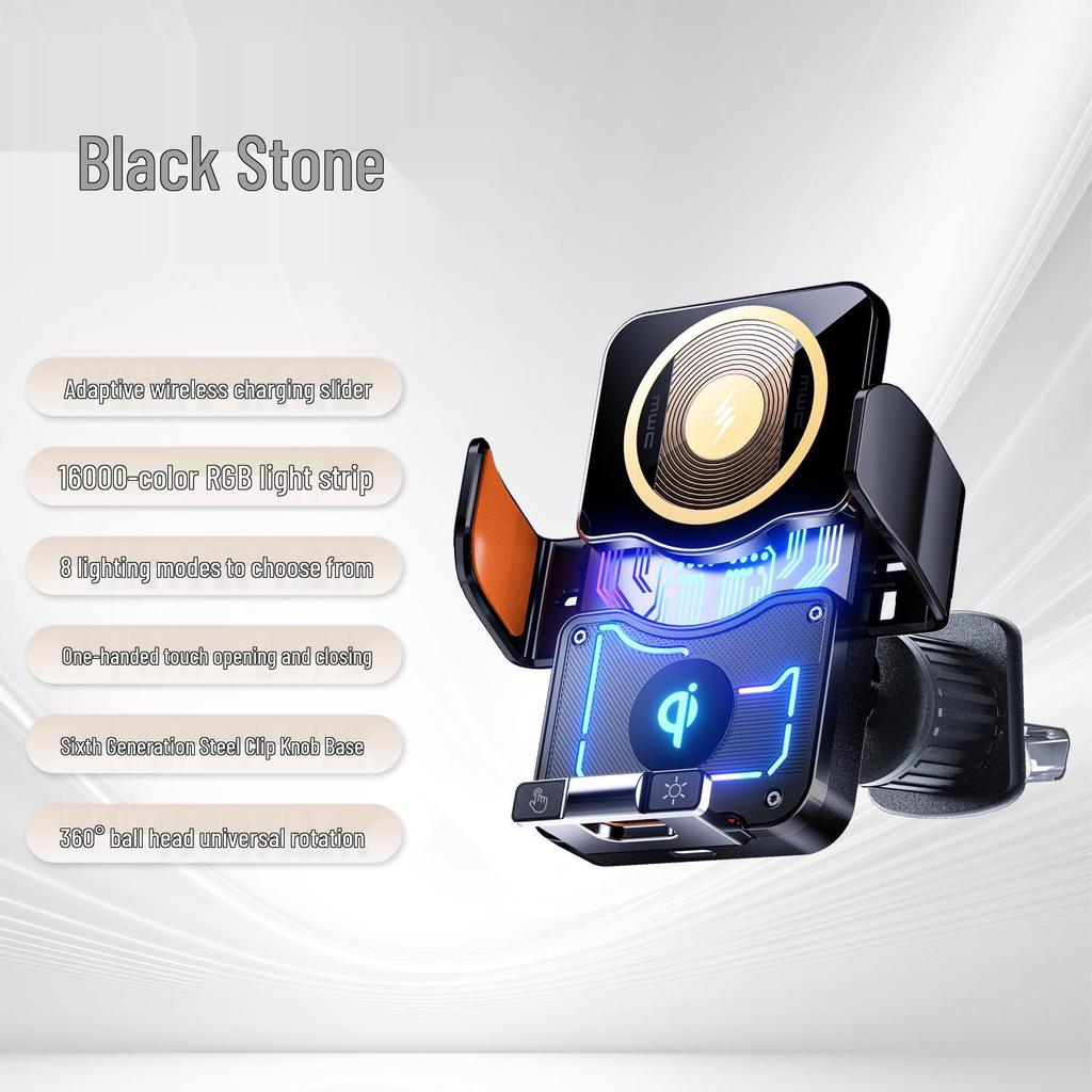 Universal Wireless Car Charger with Dynamic Ambient Light Strip – Colorful Flowing Light Phone Holder