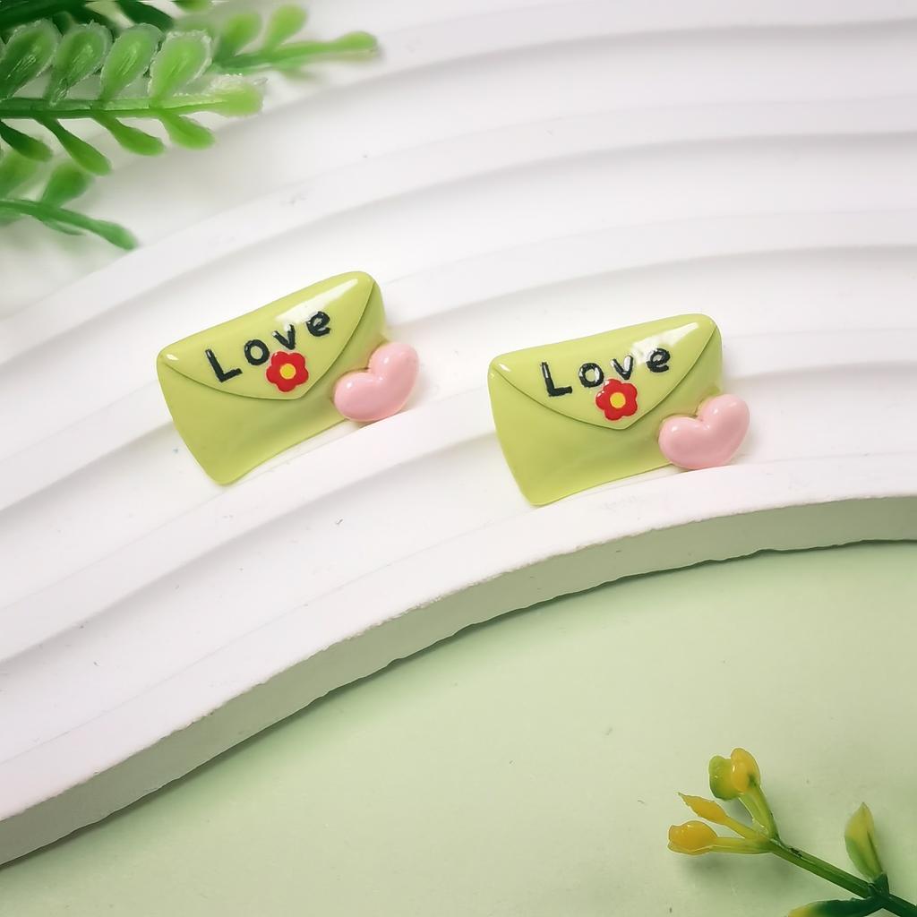 100pcs Valentine's Day Cute Love Heart Envelope Love Letter Resin Charms for Earrings Necklace Keychain Diy Jewelry Making
